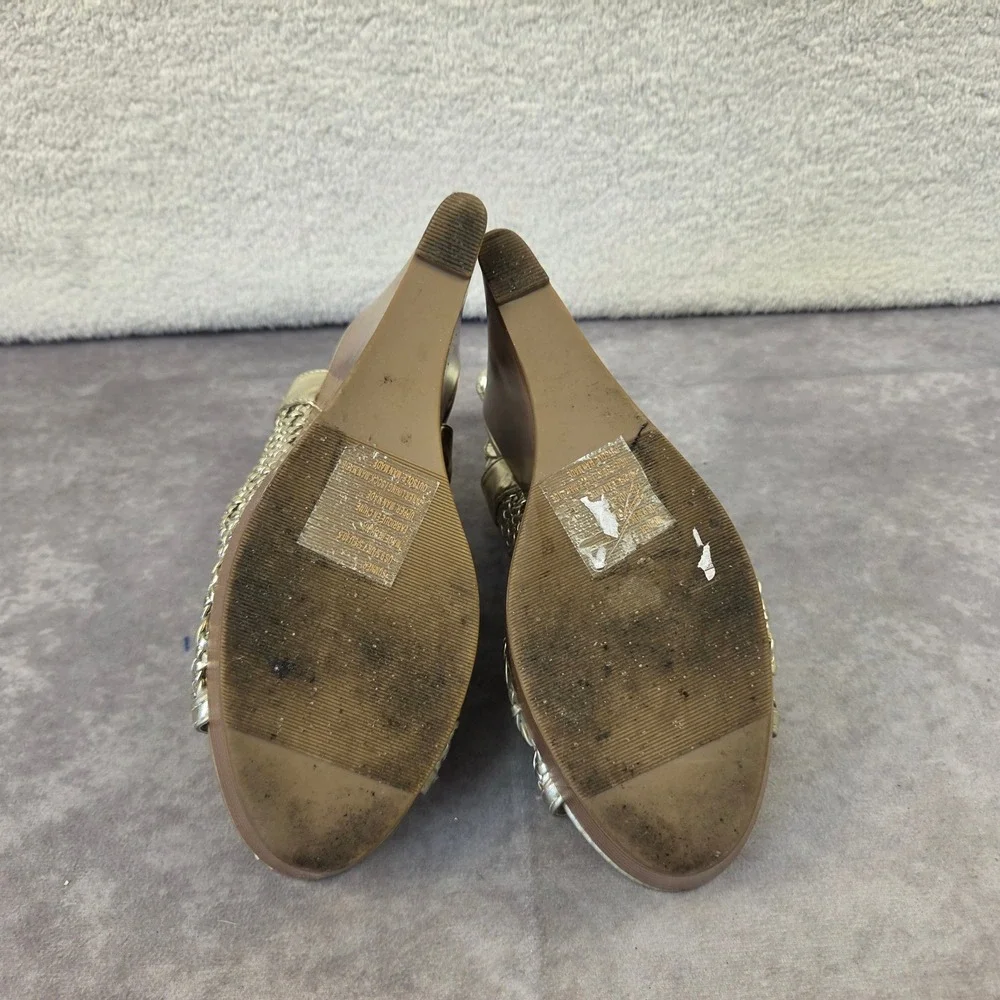 JustFab Sumner Gold Woven Wedge Sandals Metallic Strappy Platform Heels W-9.5